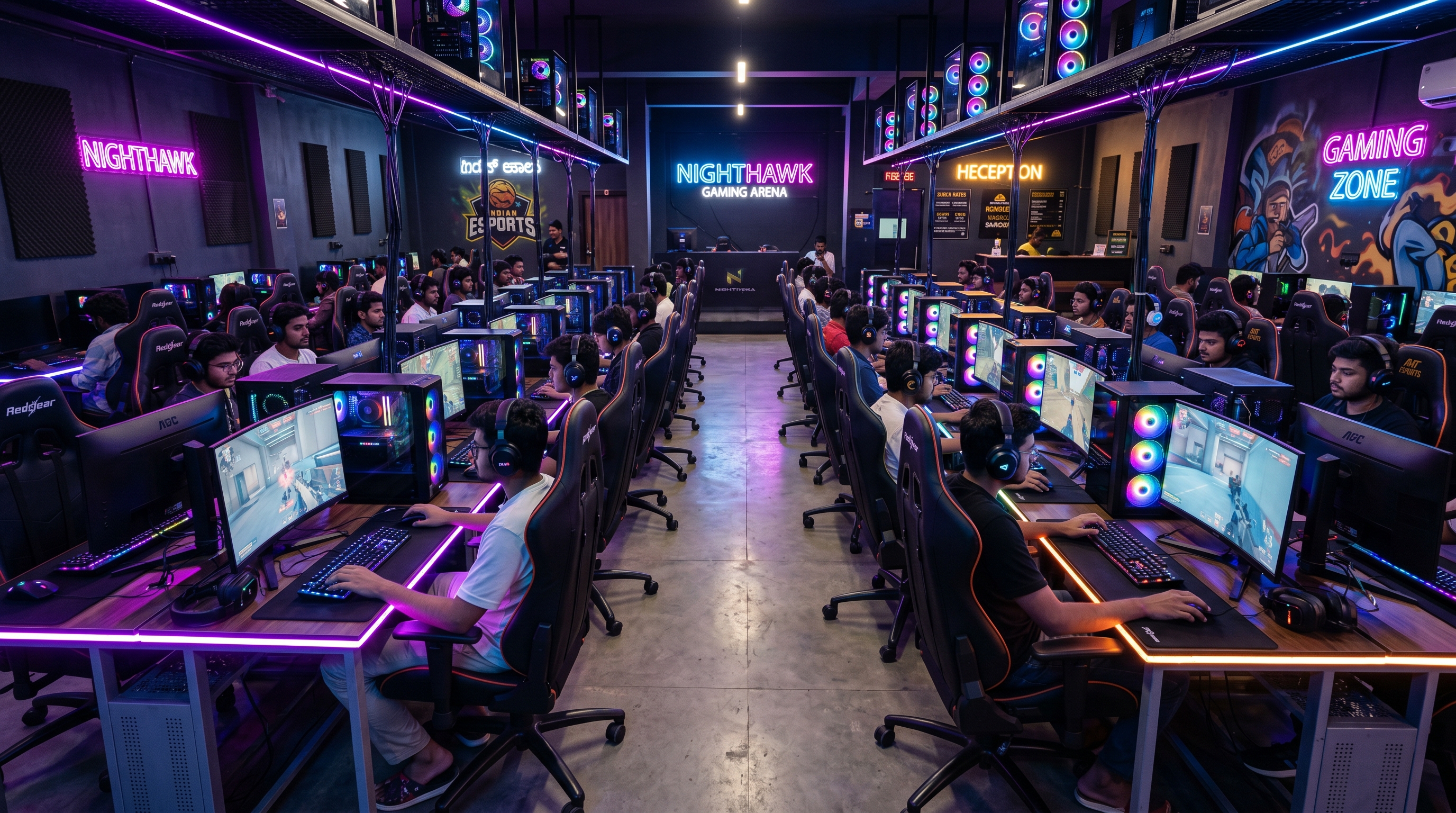 ByteVault gaming arena interior with RGB lighting